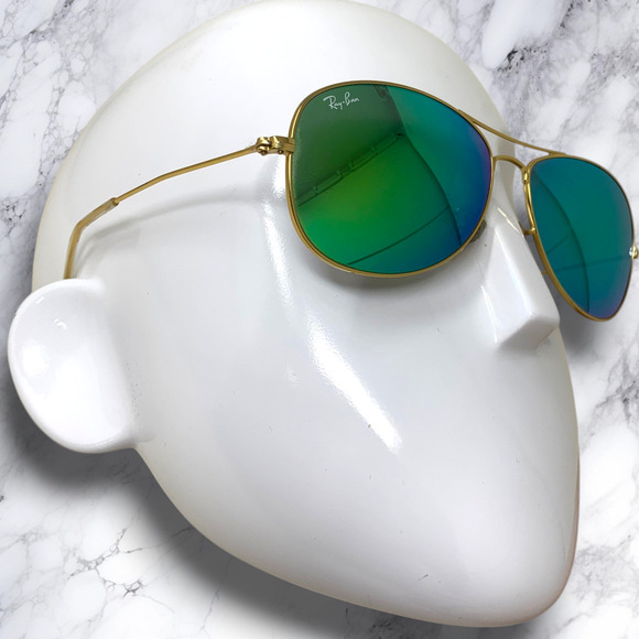 Ray-Ban Cockpit Aviator 112/19 Green Mirror 60mm Sunglasses + Case Cleaning Kit